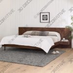 Nera Walnut King Bed With Nightstands-3DDecorative Nera Walnut King Bed With Nightstands - 3D Decorativee