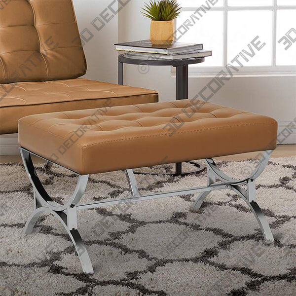 Newel Caramel Brown Leather Ottoman - 3D Decorative