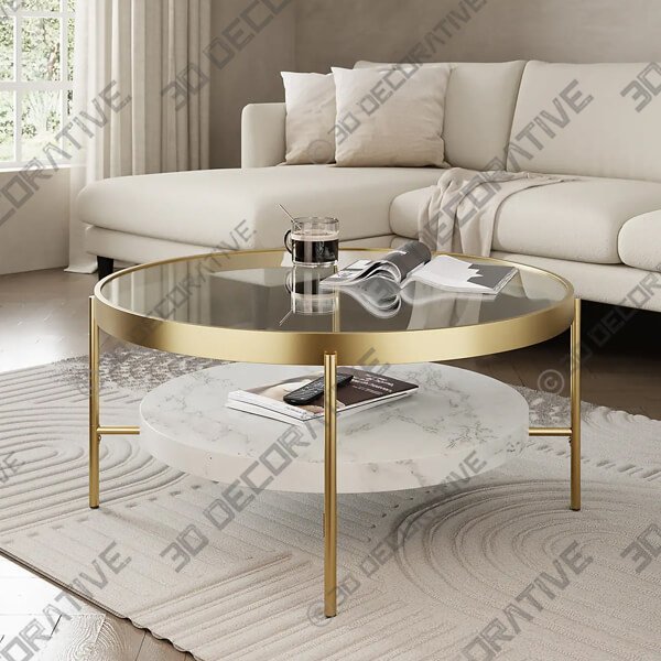 Noelle Gold Effect Faux Marble Coffee Table - 3D Decorative