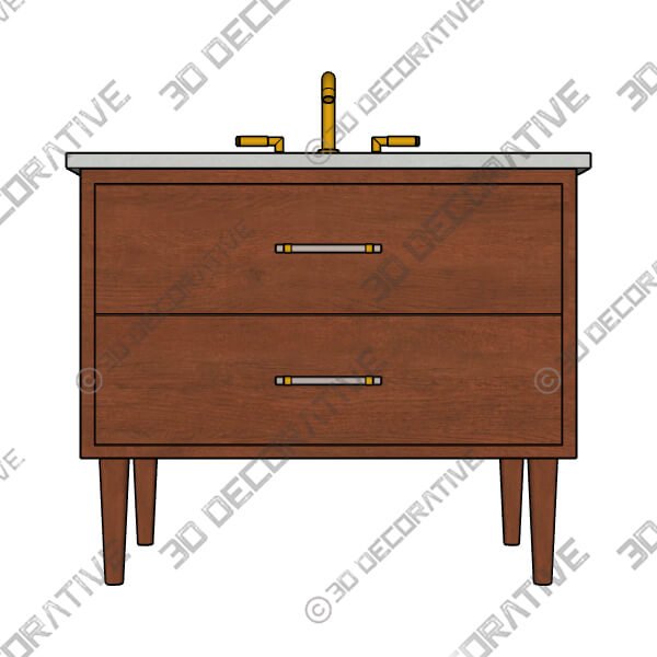 Ollie 36 Wide Teak Wood 1-Drawer Single Vanity - 3D Decorative