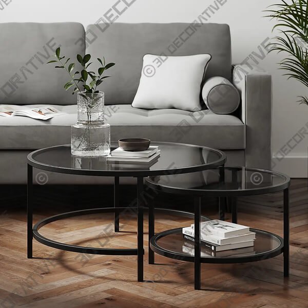 Sofia Glass Coffee Nest of Tables - 3D Decorative