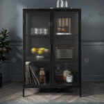 Stannis Tall Cabinet Black, Ribbed Glass-3DDecorative Stannis Tall Cabinet Black, Ribbed Glass - 3D Decorative