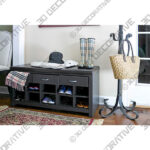 Shoe Storage 41 34 Wide Espresso Leather Entryway Bench - 3D Decorative