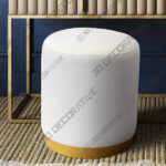 Opal Cream Velvet Round Ottoman with Gold Base - 3D Decorative