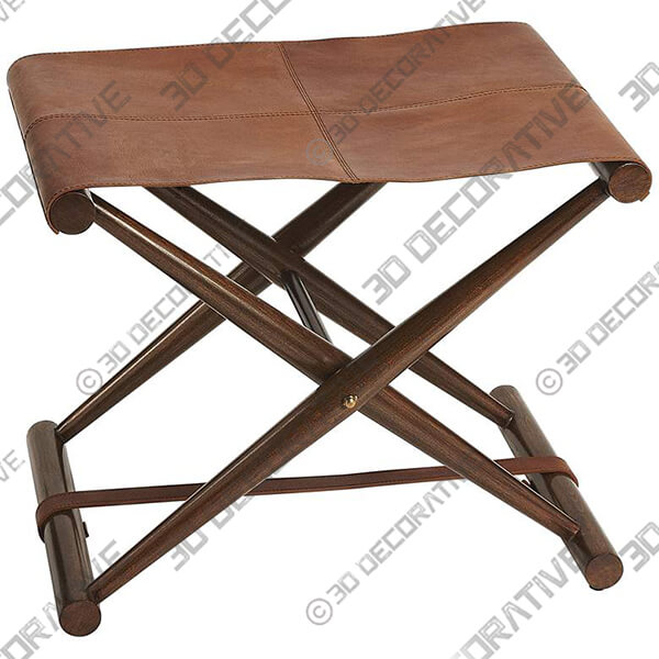 Butler Sutton Medium Brown Leather Folding Stool - 3D Decorative