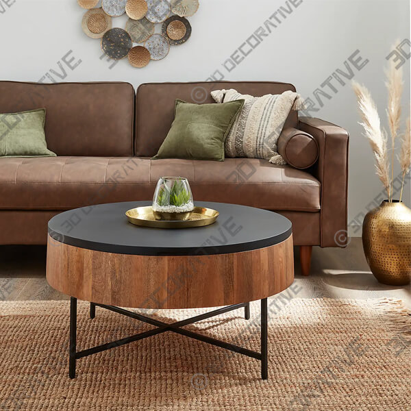 Jaya Round Mango Wood Storage Coffee Table-3DDecorative