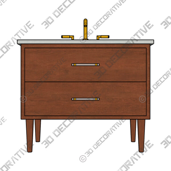 Ollie 36 Wide Teak Wood 1-Drawer Single Vanity - 3D Decorative