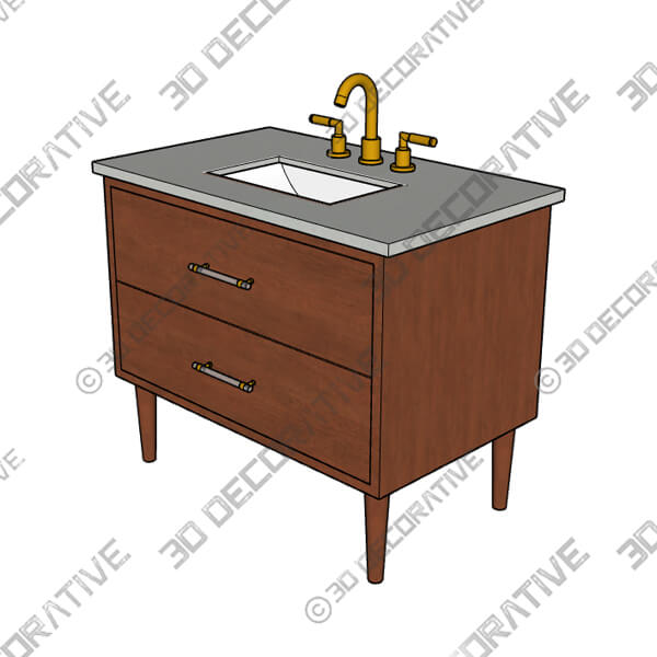 Ollie 36 Wide Teak Wood 1-Drawer Single Vanity - 3D Decorative