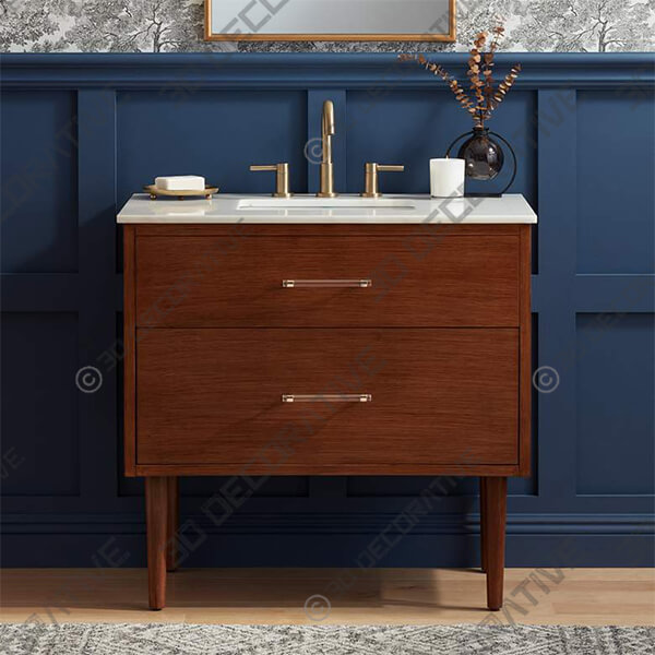 Ollie 36 Wide Teak Wood 1-Drawer Single Vanity - 3D Decorative