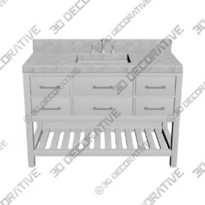 Elizabeth 48 Wide Nickel White Marble Single Sink Vanity - 3D Decorative