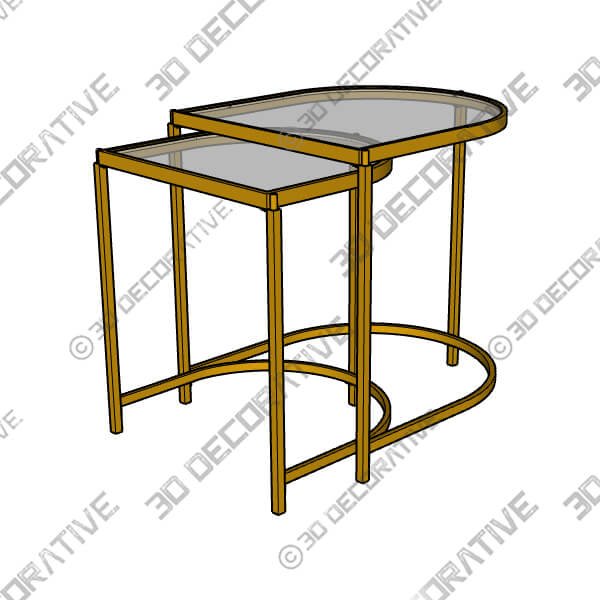 Ezio Gold Metal and Glass Nesting Tables Set of 2-3DDecorative Ezio Gold Metal and Glass Nesting Tables Set of 2 - 3D Decorative
