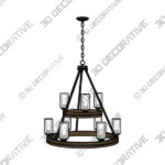 Chandelier (3) (3) Franklin Iron Gorham 32 Wagon Wheel 2-Tier 9-Light Ring Chandelier - 3D Decorative