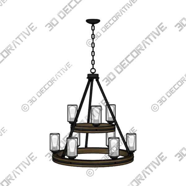 Franklin Iron Gorham 32 Wagon Wheel 2-Tier 9-Light Ring Chandelier - 3D Decorative
