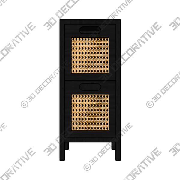 French Cane Black 2 Drawer Unit - 3D Decorative