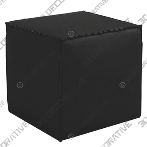 French Seam Linen Black Square Ottoman - 3D Decorative