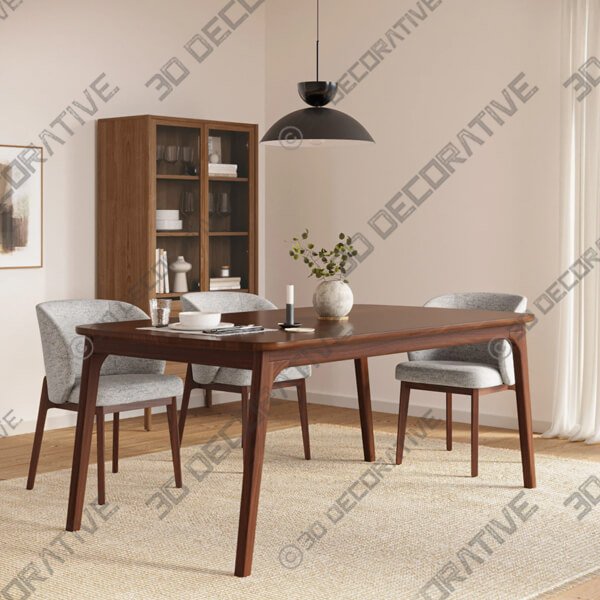 Plumas Walnut Dining Table For 6 -3D Decorative
