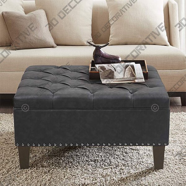 Alice Charcoal Tufted Fabric Square Cocktail Ottoman - 3D Decorative