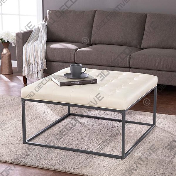 Ciarin Tufted Cream Bonded Leather Cocktail Ottoman - 3D Decorative