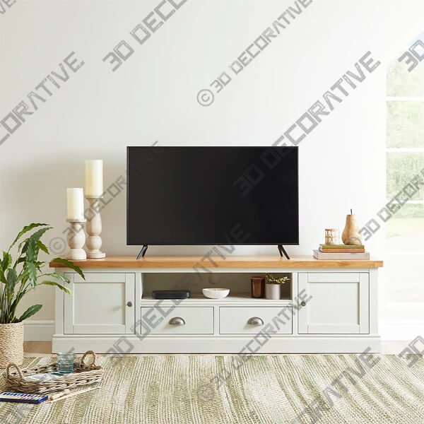 Compton Extra Wide TV Unit, Ivory for TVs up to 80 - 3D Decorative