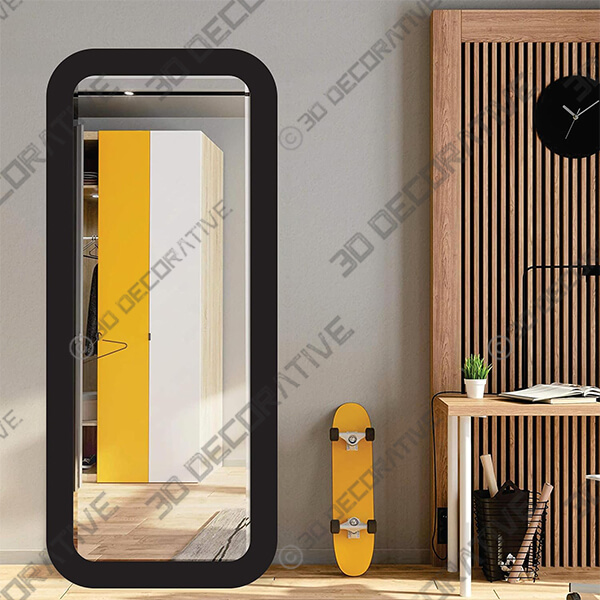 Creative Arts n Frames Round Corner Long Fiber Wood Rectangular Wall Hanging Wall Mount Mirror 15 x 40 inches - 3D Decorative