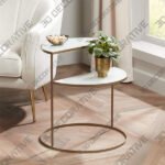Danica 22 14 Wide Gold Metal and White Glass Two-Tier Side Table - 3D Decorative