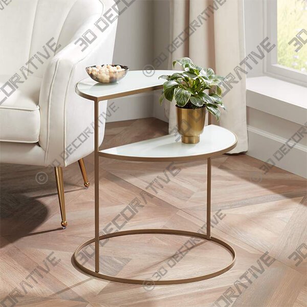 Danica 22 14 Wide Gold Metal and White Glass Two-Tier Side Table - 3D Decorative