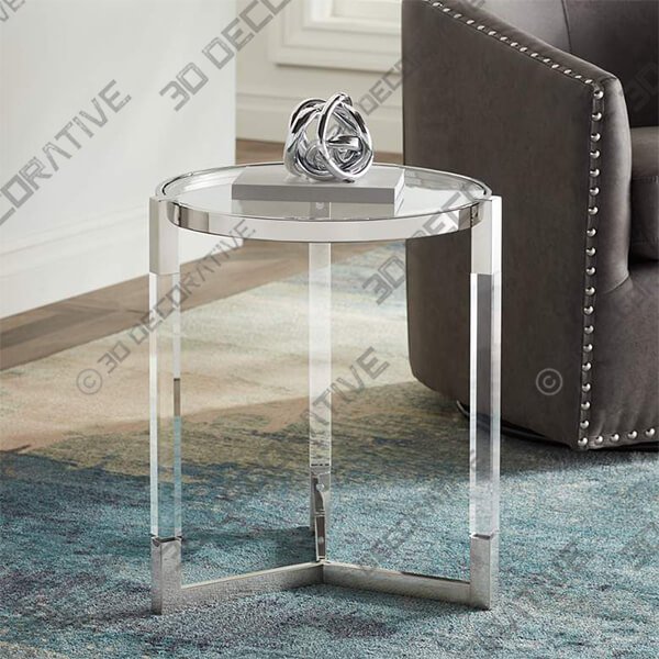 Darla 19 Wide Silver and Acrylic Modern Round Accent Table - 3D Decorative