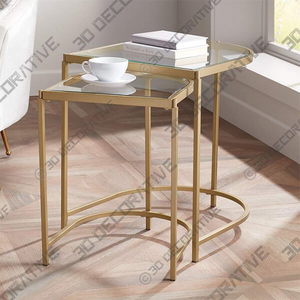Ezio Gold Metal and Glass Nesting Tables Set of 2 - 3D Decorative