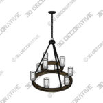 Chandelier (2) (3) Franklin Iron Gorham 32 Wagon Wheel 2-Tier 9-Light Ring Chandelier - 3D Decorative