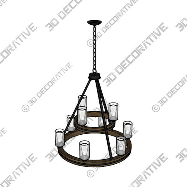 Franklin Iron Gorham 32 Wagon Wheel 2-Tier 9-Light Ring Chandelier - 3D Decorative