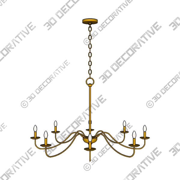 Franklin Iron Marinec 42 Soft Gold 8-Light Candelabra Chandelier - 3D Decorative