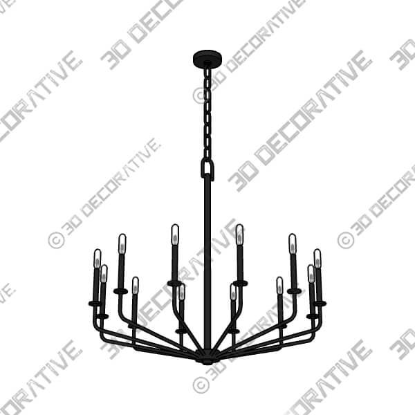 Franklin Iron Milanese 37 12W Black 12-Light Candelabra Chandelier - 3D Decorative