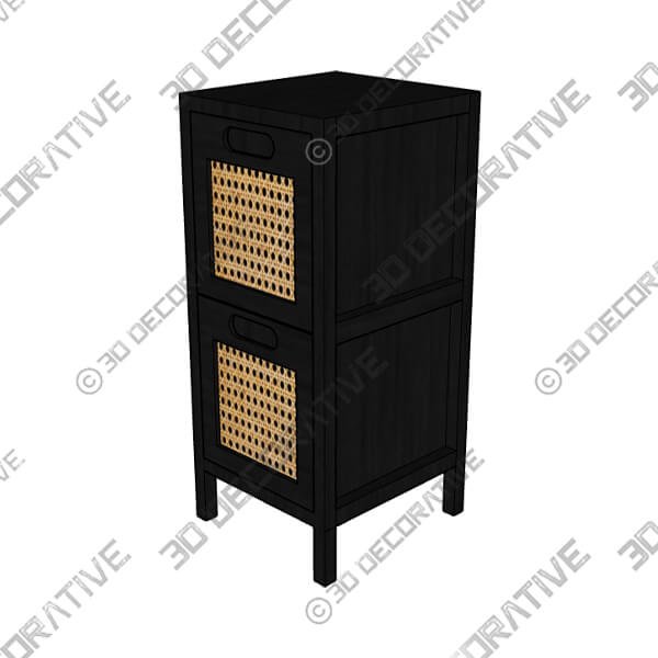 French Cane Black 2 Drawer Unit - 3D Decorative