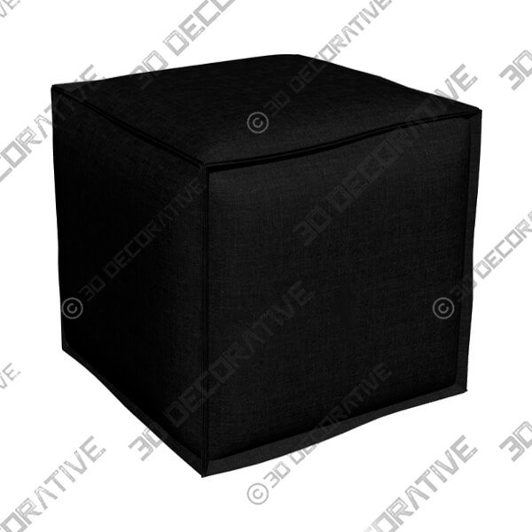 French Seam Linen Black Square Ottoman - 3D Decorative