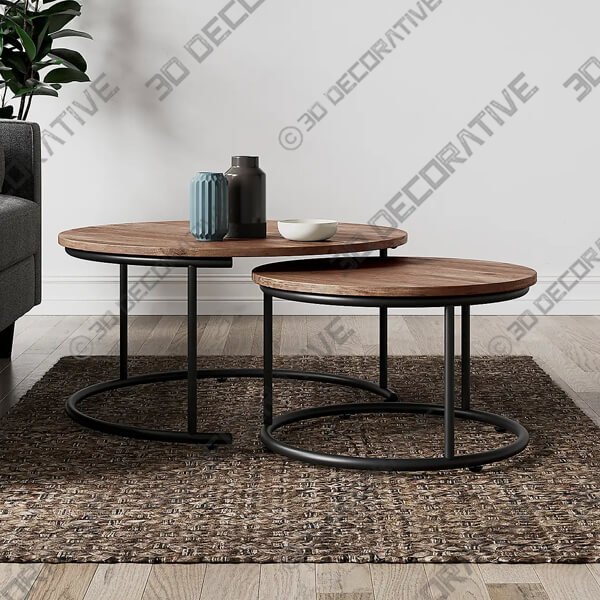 Fulton Coffee Nest of Tables, Pine Effect - 3D Decorative