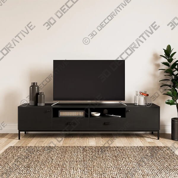 Fulton Extra Wide TV Unit, Black for TVs up to 80 - 3D Decorative