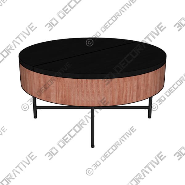 Jaya Round Mango Wood Storage Coffee Table - 3D Decorative