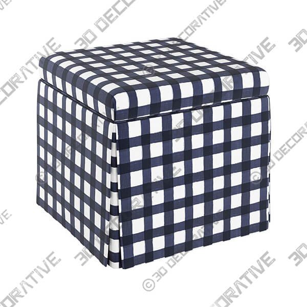 Joshua Buffalo Gingham Blue Fabric Storage Ottoman - 3D Decorative