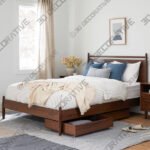 Lenia Panel Walnut Queen Bed-3DDecorative Lenia Panel Walnut Queen Bed - 3D Decorative