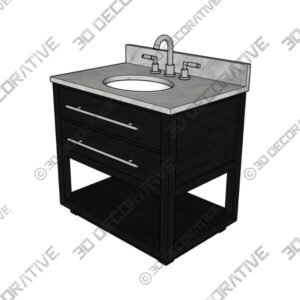 Marcello 32 Wide Black and White Marble 1-Drawer Single Sink Vanity - 3D Decorative