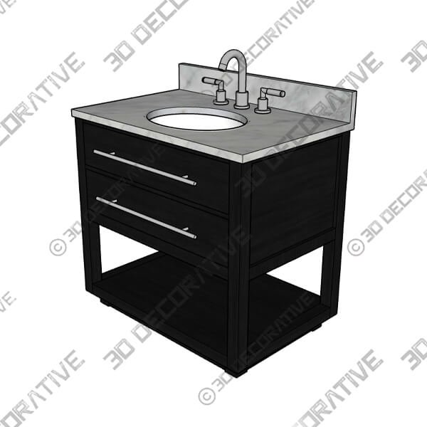 Marcello 32 Wide Black and White Marble 1-Drawer Single Sink Vanity - 3D Decorative