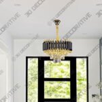 Modern Round Crystal Chandelier-Small Pendant Light Fixture 3-Tier - 3D Decorative