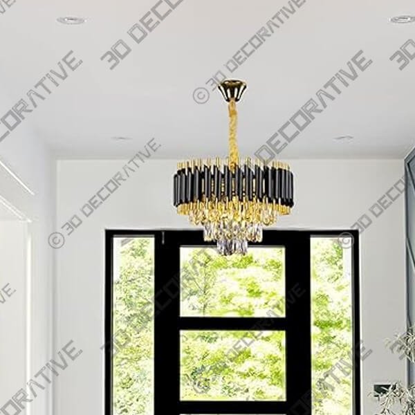 Modern Round Crystal Chandelier-Small Pendant Light Fixture 3-Tier - 3D Decorative