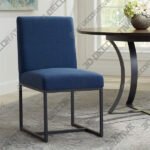 Myles Navy Fabric and Black Metal Dining Chair - 3D Decorative
