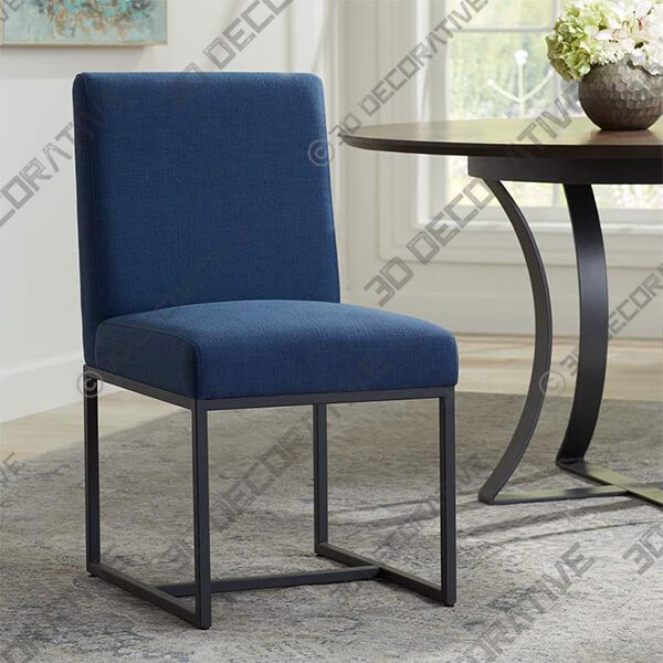 Myles Navy Fabric and Black Metal Dining Chair - 3D Decorative
