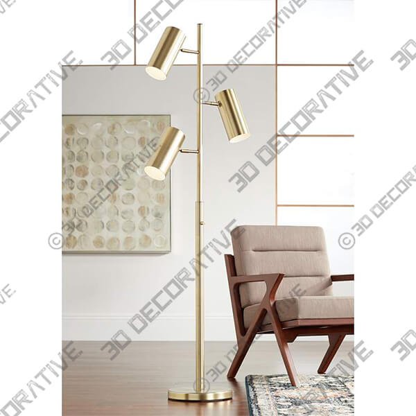 Possini Euro Canasta Trac 66 Satin Brass Modern Tree Floor Lamp - 3D Decorative