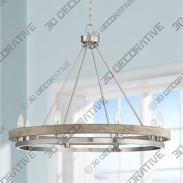 Possini Euro Lora 29 14 Nickel Gray Wood 8-Light Ring Chandelier - 3D Decorative