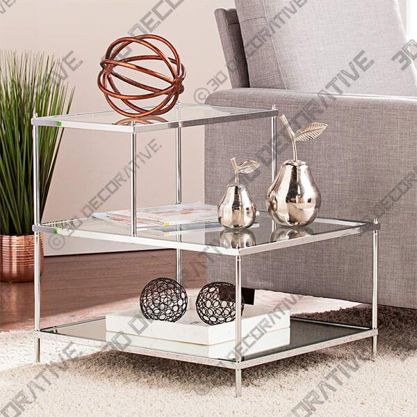 Knox 20 12 Wide 3-Tier Chrome and Glass Accent Table - 3D Decorative