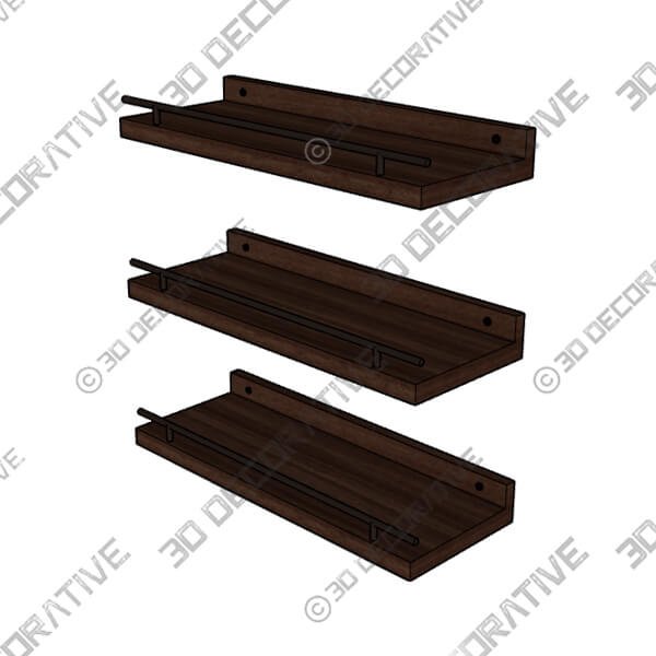 Dark Brown Kinnu 3 Piece Floating Shelf - 3D Decorative