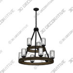 Franklin Iron Gorham 32 Wagon Wheel 2-Tier 9-Light Ring Chandelier - 3D Decorative